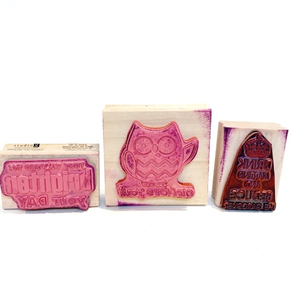 Wooden Stamps and Design Scissors Hole Punch Set Owl Camera Bird School Teacher - Picture 5 of 10